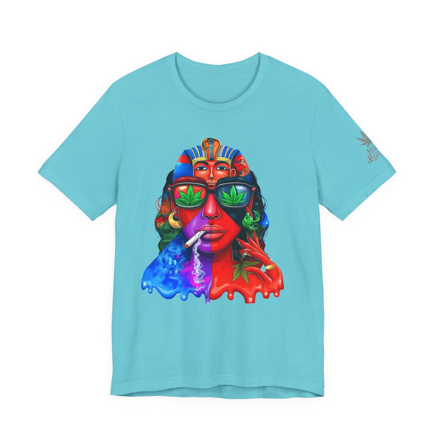 Pharaoh Vision Premium Cannabis Culture T-Shirt - Ancient Egyptian Royalty With Modern Cannabis Celebration And Psychedelic Split-Face Art