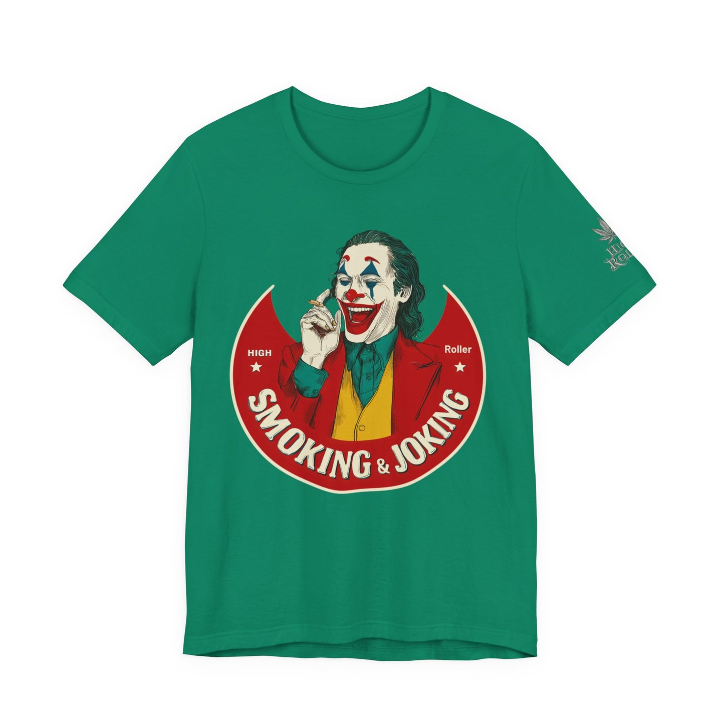 High Roller Villain T-Shirt - Premium Airlume Cotton Cannabis Joker Badge Art Tee