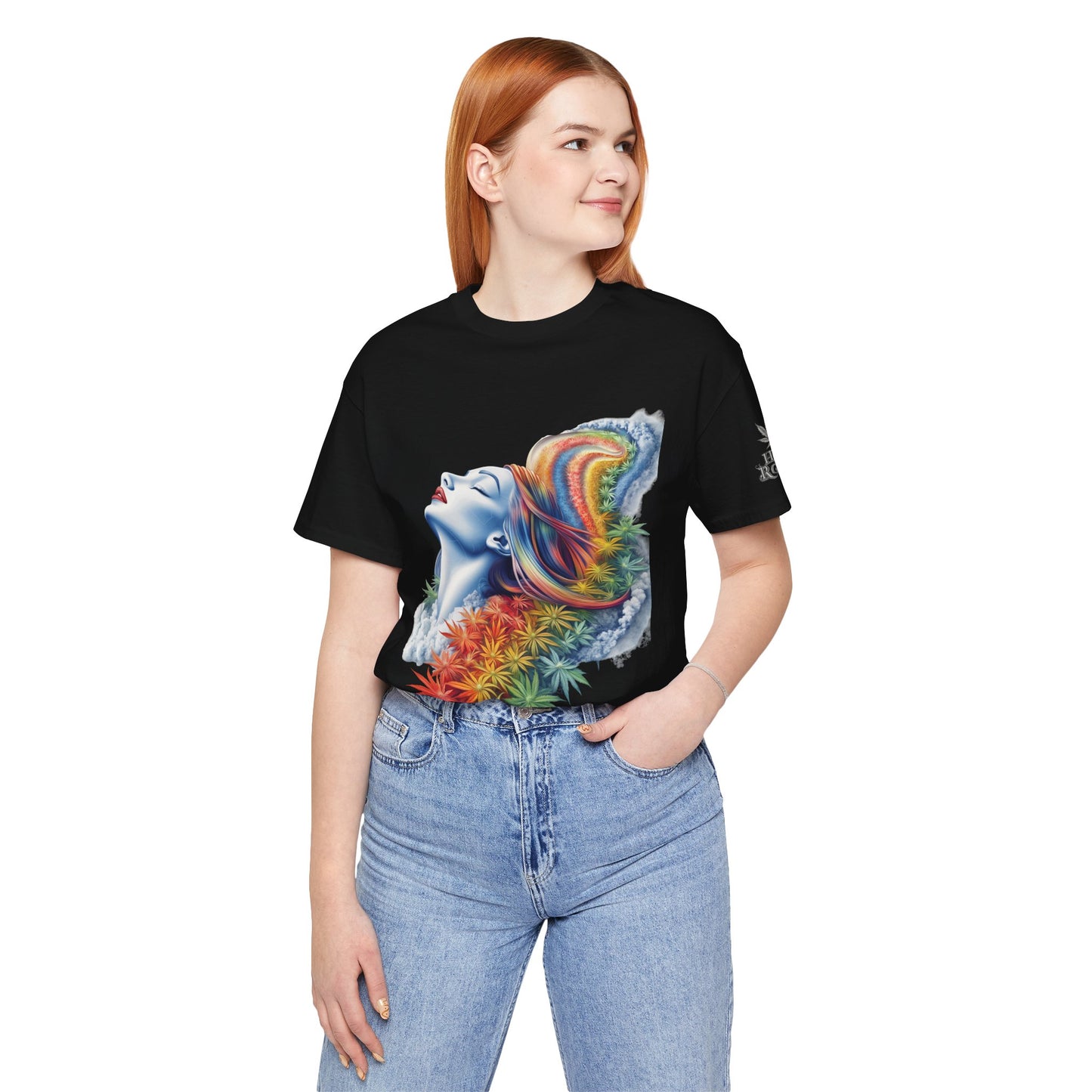 Rainbow Bloom Tee - Premium Airlume Cotton Cannabis Culture Spectrum Goddess Art