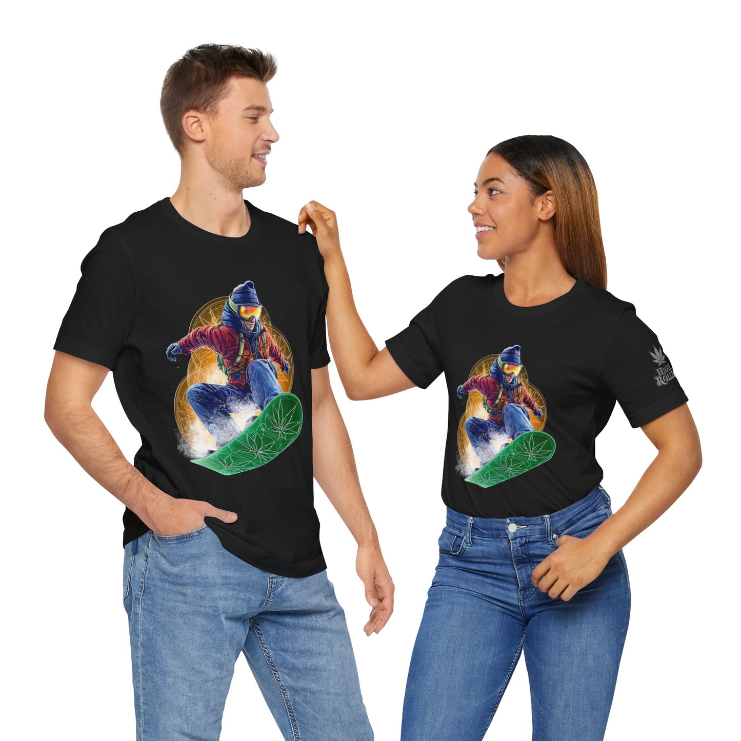 High Roller Snowboard Cannabis T-Shirt - Premium 420 Winter Sports Action Shred Mountain Lifestyle Apparel