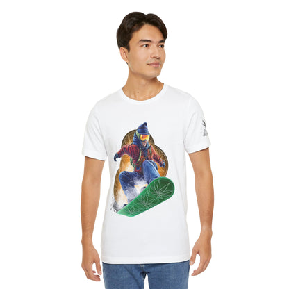 High Roller Snowboard Cannabis T-Shirt - Premium 420 Winter Sports Action Shred Mountain Lifestyle Apparel