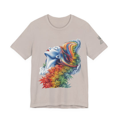 Rainbow Bloom Tee - Premium Airlume Cotton Cannabis Culture Spectrum Goddess Art