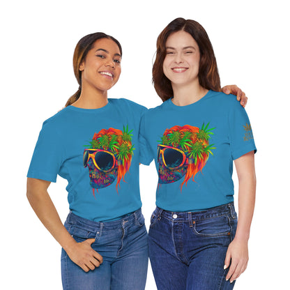 Tropical Cannabis Skull Tee - Paradise Vibes Art Design | High Roller