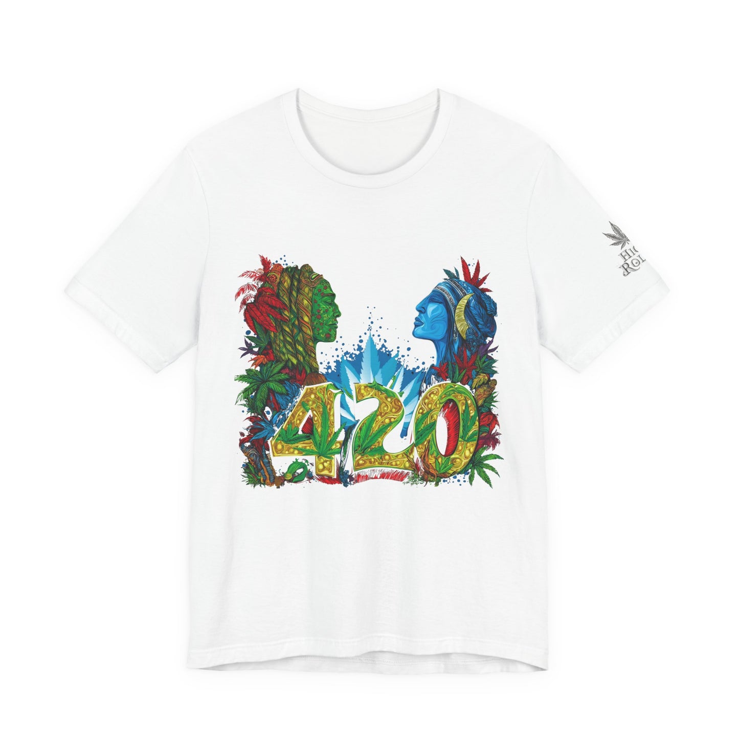 420 Celebration Premium Cannabis Culture T-Shirt - Dual Profile Art With Nature Elements And Bold 420 Typography