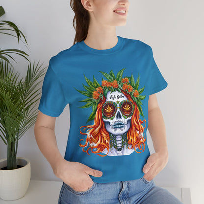 Sugar Skull Goddess Tee - Premium Airlume Cotton Cannabis Culture Day of Dead Art