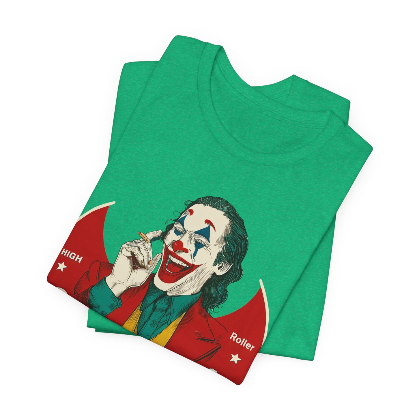 High Roller Villain T-Shirt - Premium Airlume Cotton Cannabis Joker Badge Art Tee