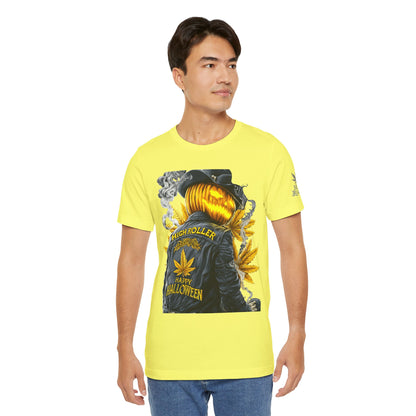 Halloween Witch Rider Cannabis T-Shirt - Premium Spooky 420 Biker Edition Apparel