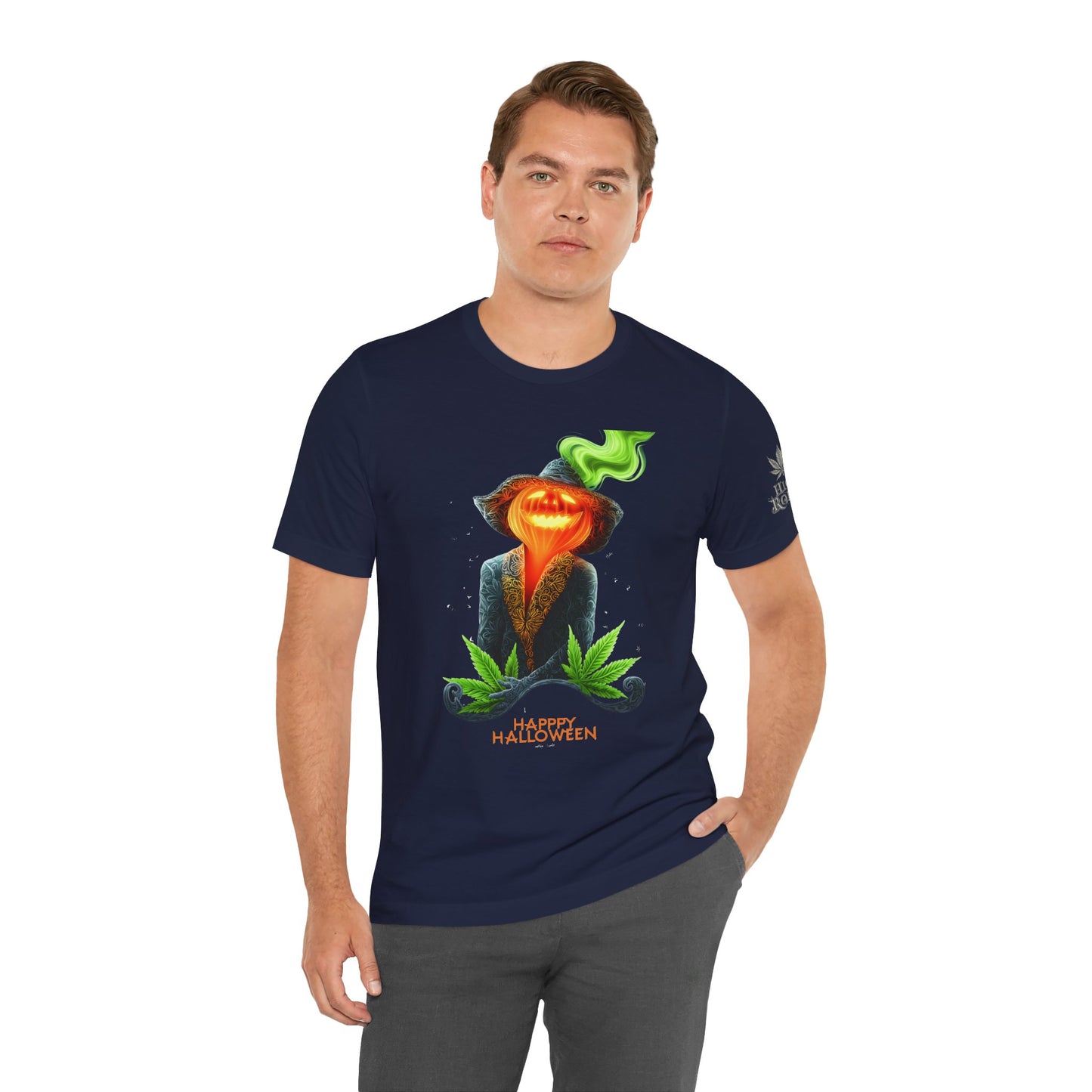 Victorian Pumpkin Gentleman HIGH ROLLER Halloween Cannabis T-Shirt - Premium Jack-o'-Lantern Aristocrat Meditation 420 Apparel