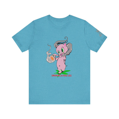 Smoking Hog Leg Pink Pig Tee - Premium Airlume Cotton Cannabis Culture Art
