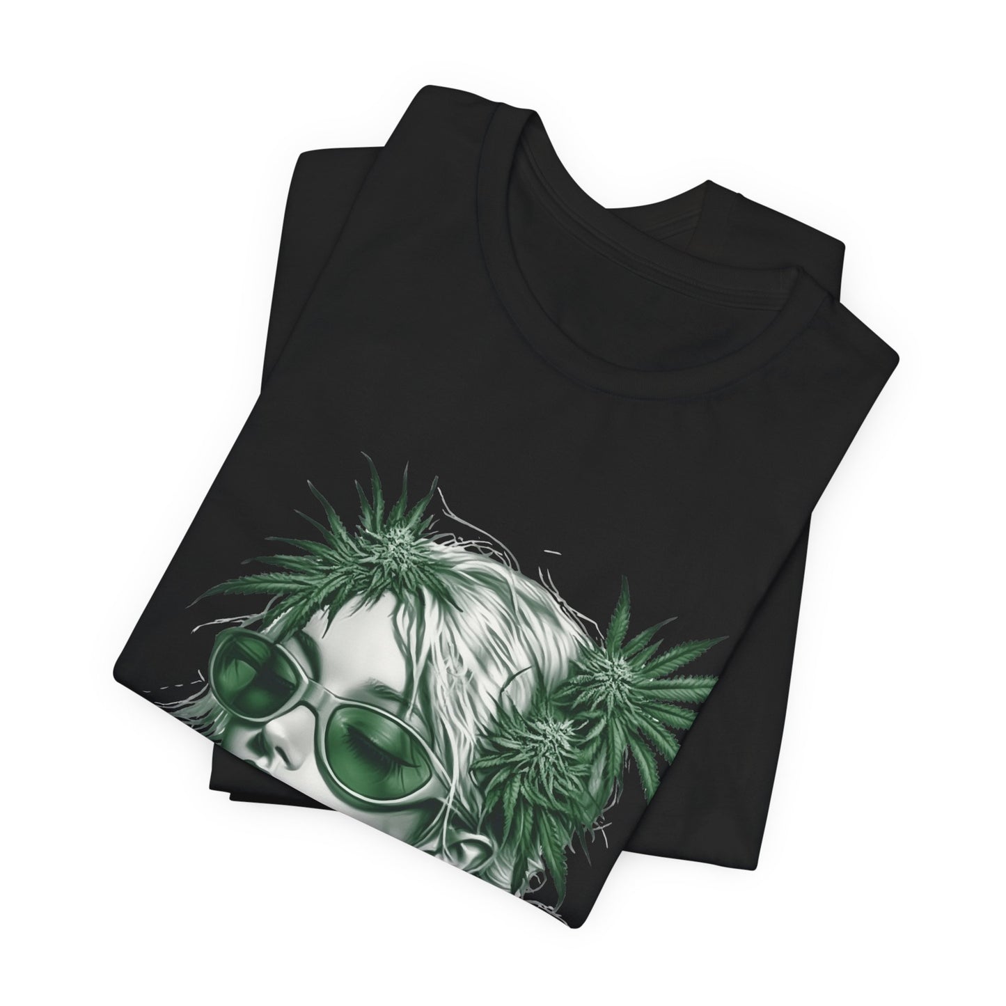 Green Queen T-Shirt - Premium Airlume Cotton Cannabis Crown Portrait Art Tee