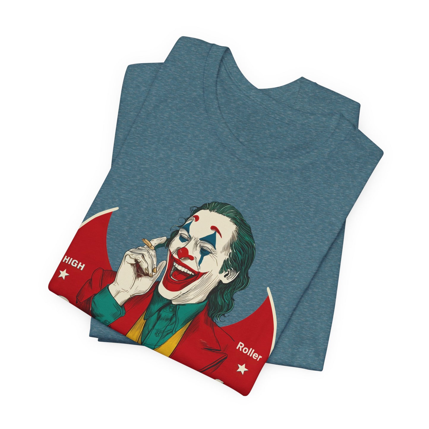 High Roller Villain T-Shirt - Premium Airlume Cotton Cannabis Joker Badge Art Tee
