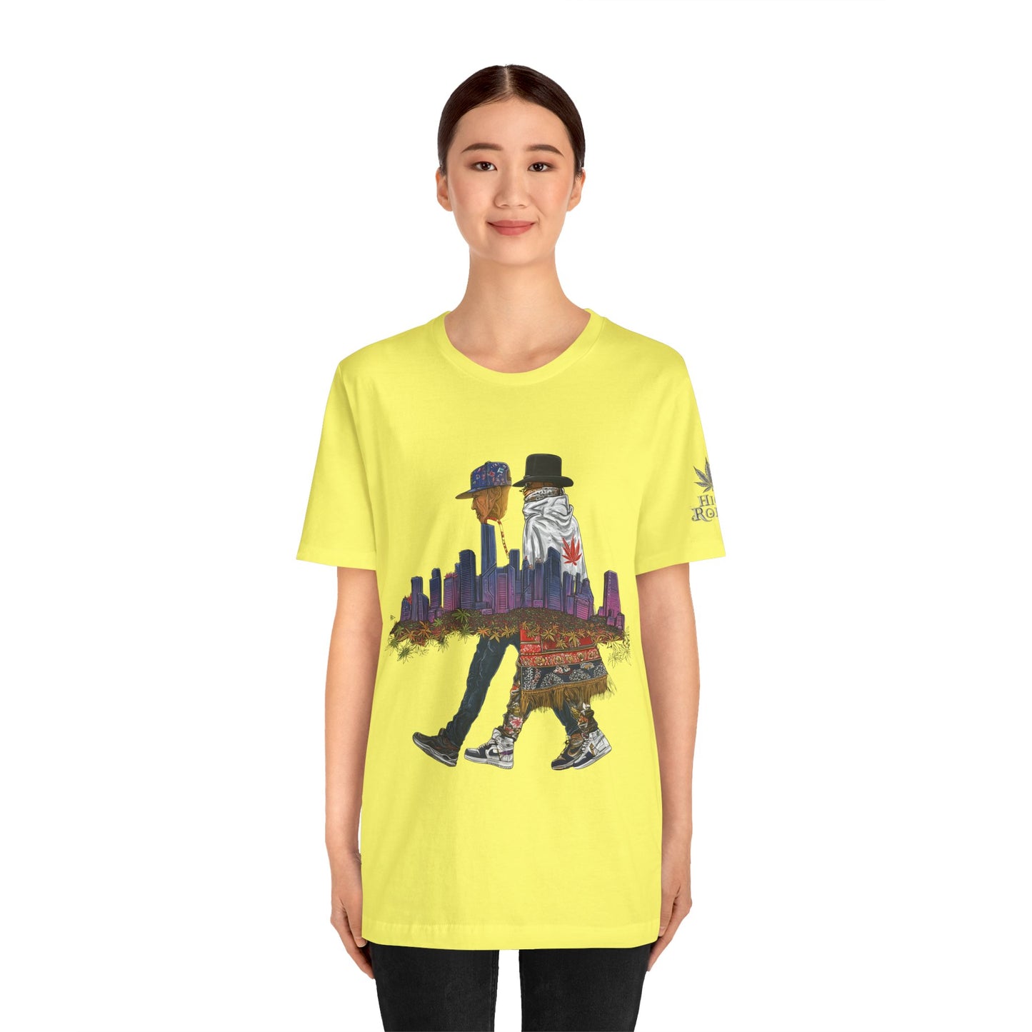 High Roller Urban Legends Cannabis T-Shirt - Premium 420 City Skyline Street Culture Double Exposure Apparel