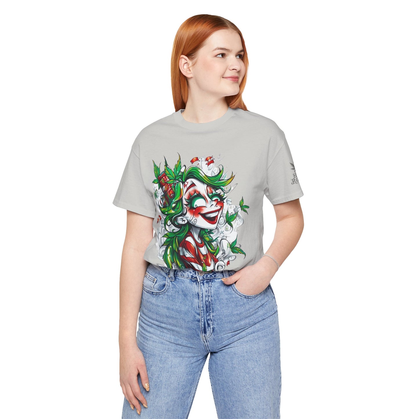 High Roller Jester Queen Cannabis T-Shirt - Premium 420 Harlequin Beauty Holiday Celebration Apparel