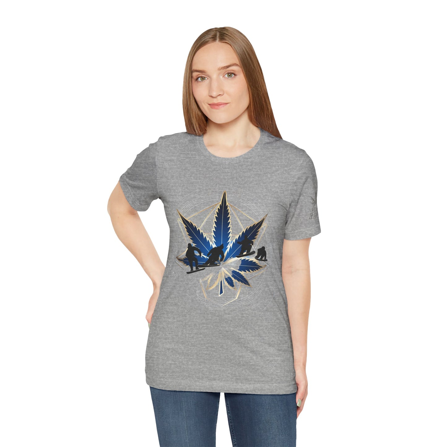 Sacred Geometry Snowboard Premium Cannabis Culture T-Shirt - Emerald Green Tee With Action Sports And Crystalline Cannabis Geometric Mandala