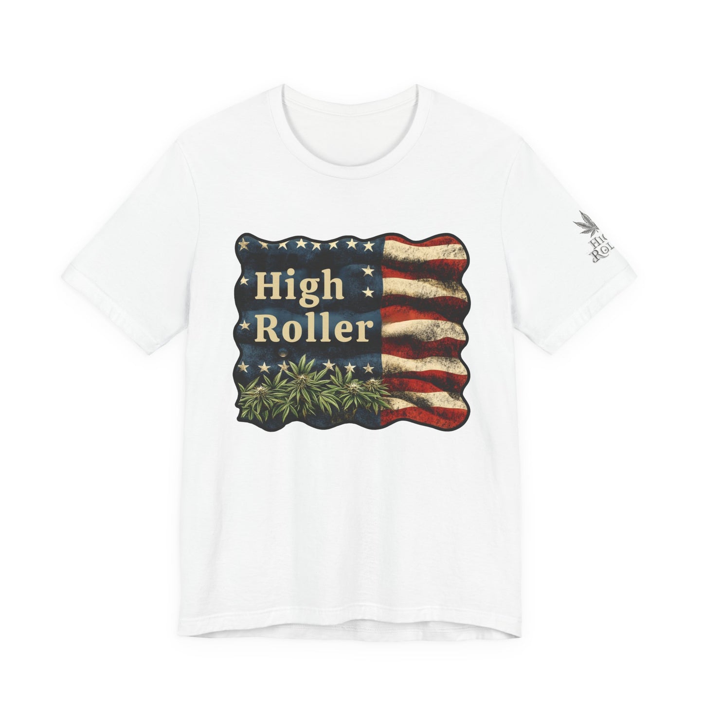 American High Roller T-Shirt - Premium Airlume Cotton Cannabis Patriotic Flag Art Tee