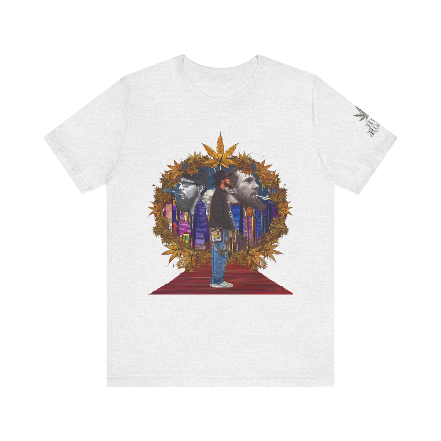 High Roller Red Carpet Cannabis T-Shirt - Premium 420 Hip-Hop Legacy Golden Frame Street Culture Artistic Portrait Apparel