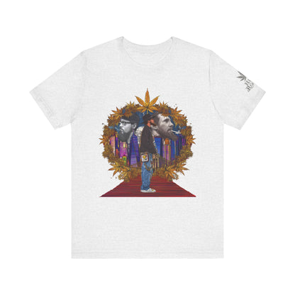 High Roller Red Carpet Cannabis T-Shirt - Premium 420 Hip-Hop Legacy Golden Frame Street Culture Artistic Portrait Apparel