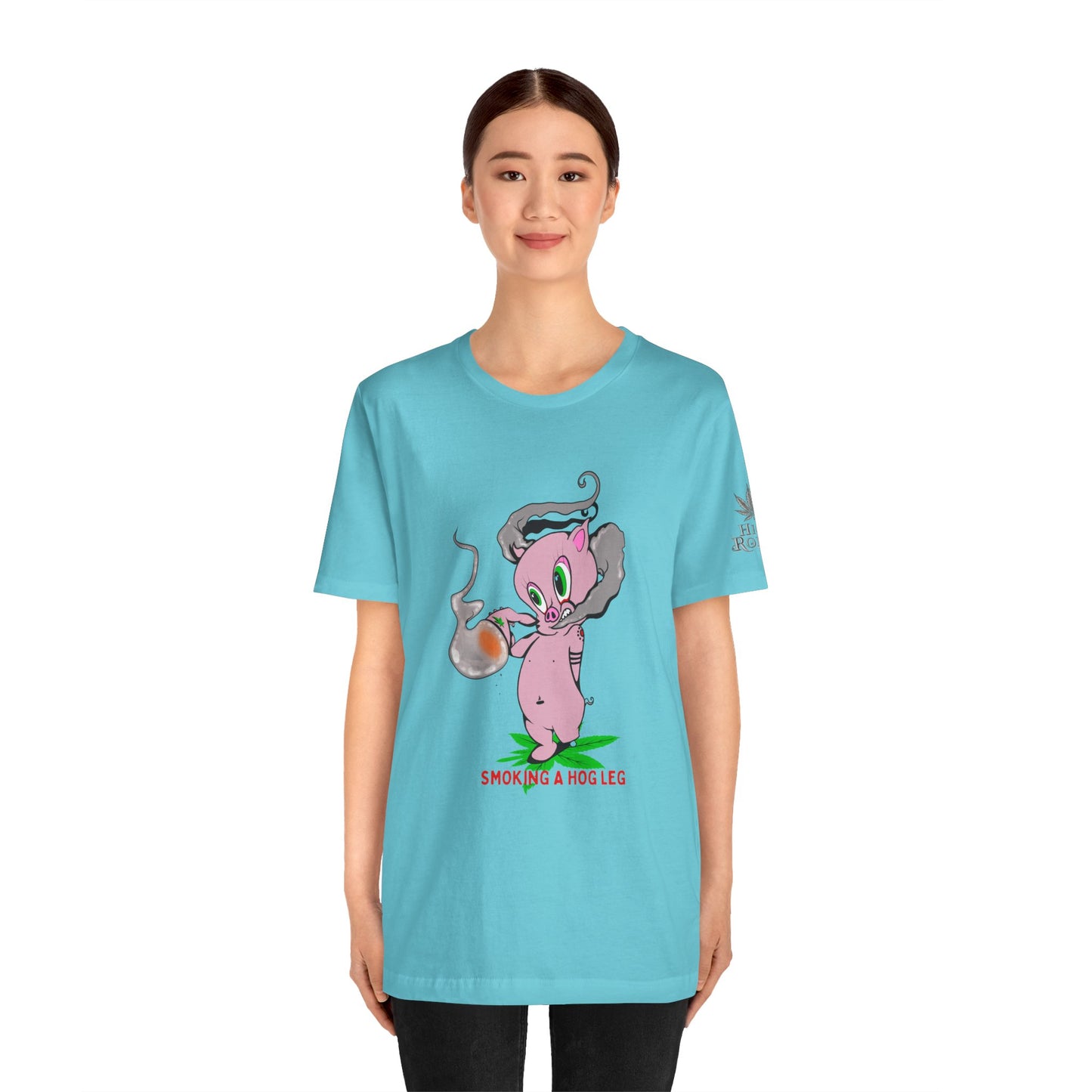 Smoking Hog Leg Pink Pig Tee - Premium Airlume Cotton Cannabis Culture Art