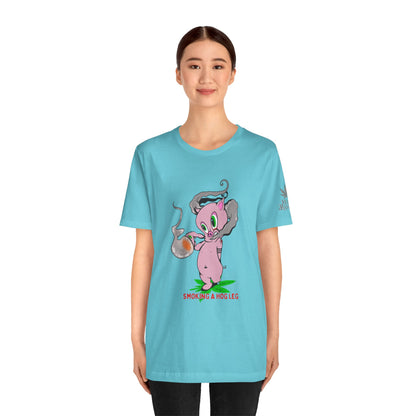 Smoking Hog Leg Pink Pig Tee - Premium Airlume Cotton Cannabis Culture Art