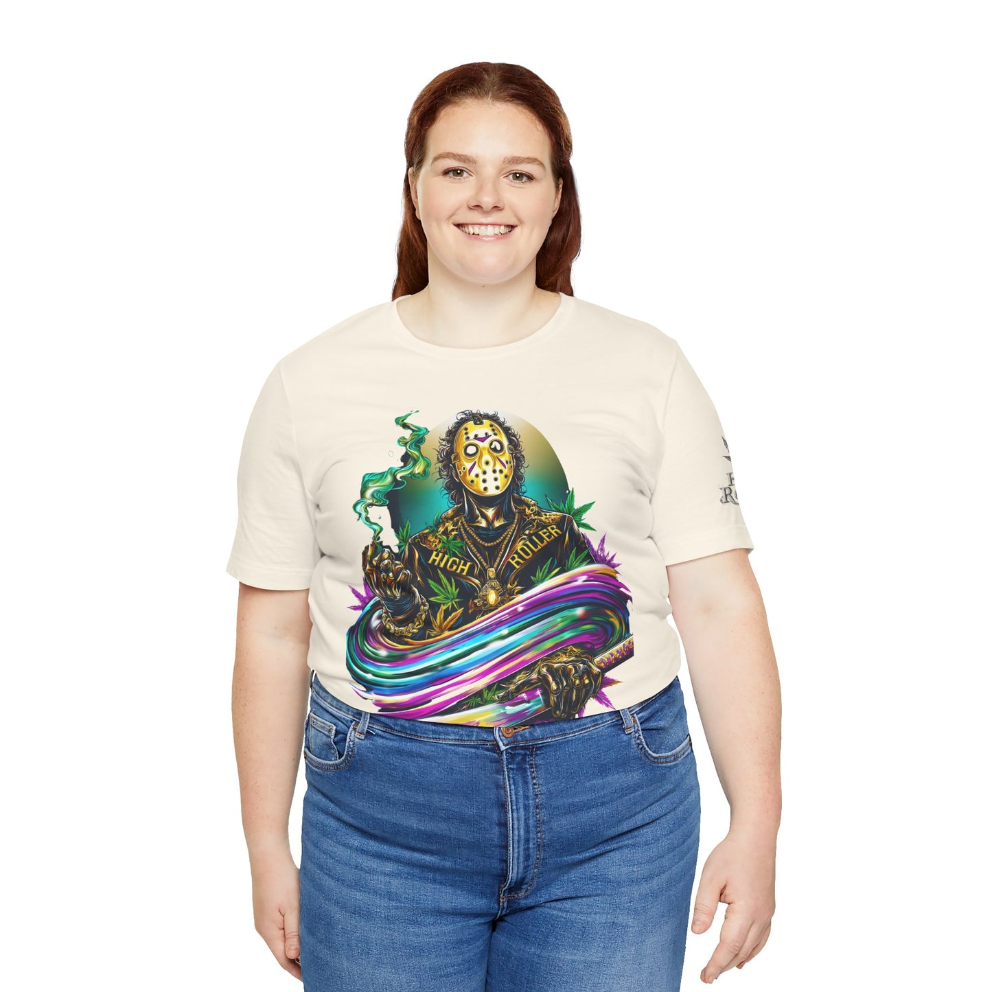 Psychedelic Jason Swoosh Cannabis T-Shirt - Premium Horror 420 Orange Edition Apparel