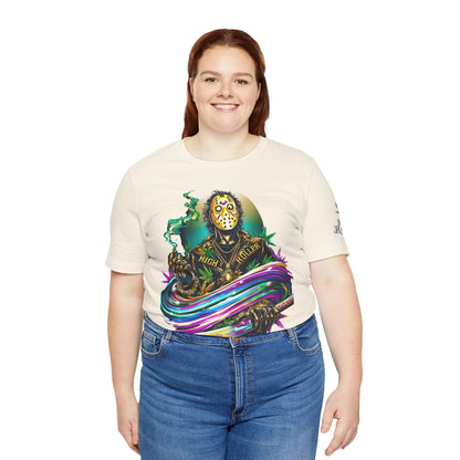 Psychedelic Jason Swoosh Cannabis T-Shirt - Premium Horror 420 Orange Edition Apparel