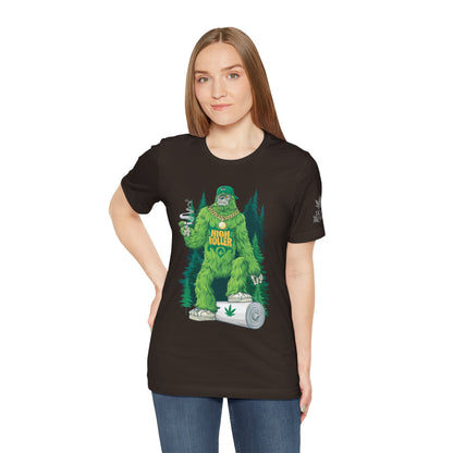Bigfoot HIGH ROLLER Halloween Cannabis Forest T-Shirt - Premium Sasquatch Lifestyle Legend 420 Apparel