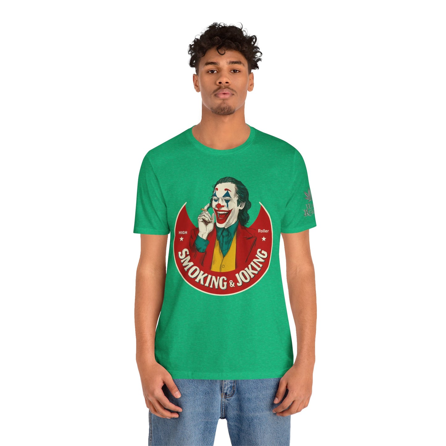 High Roller Villain T-Shirt - Premium Airlume Cotton Cannabis Joker Badge Art Tee