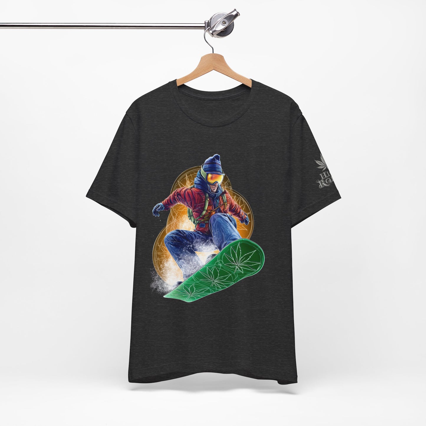 High Roller Snowboard Cannabis T-Shirt - Premium 420 Winter Sports Action Shred Mountain Lifestyle Apparel