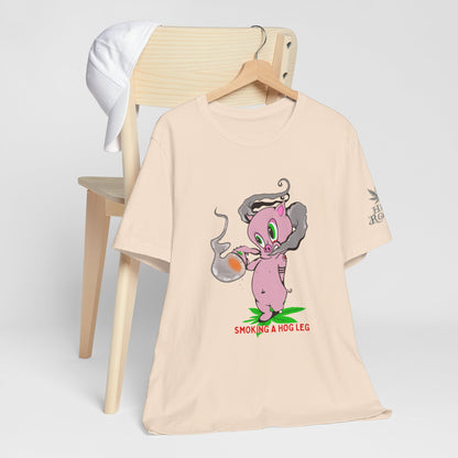 Smoking Hog Leg Pink Pig Tee - Premium Airlume Cotton Cannabis Culture Art