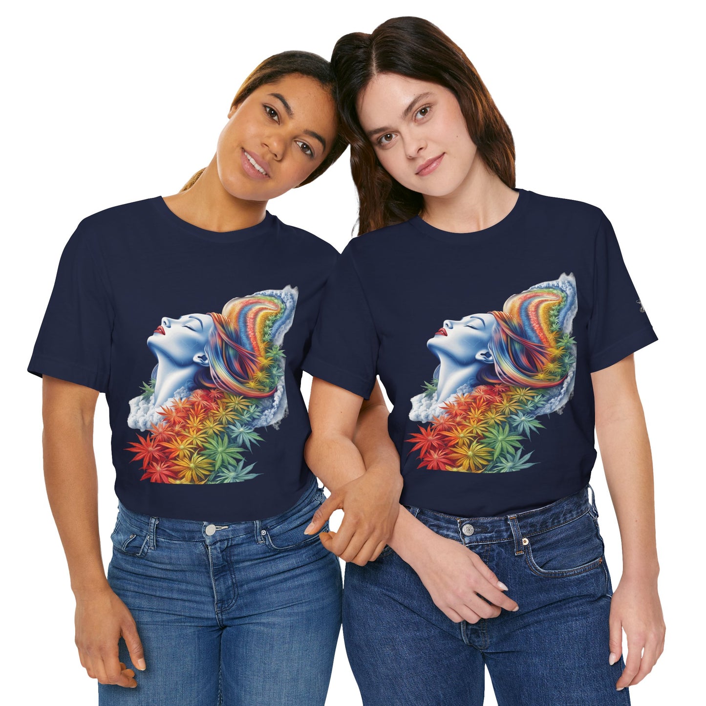 Rainbow Bloom Tee - Premium Airlume Cotton Cannabis Culture Spectrum Goddess Art