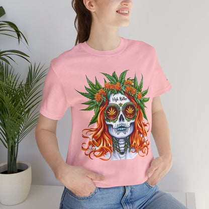 Sugar Skull Goddess Tee - Premium Airlume Cotton Cannabis Culture Day of Dead Art