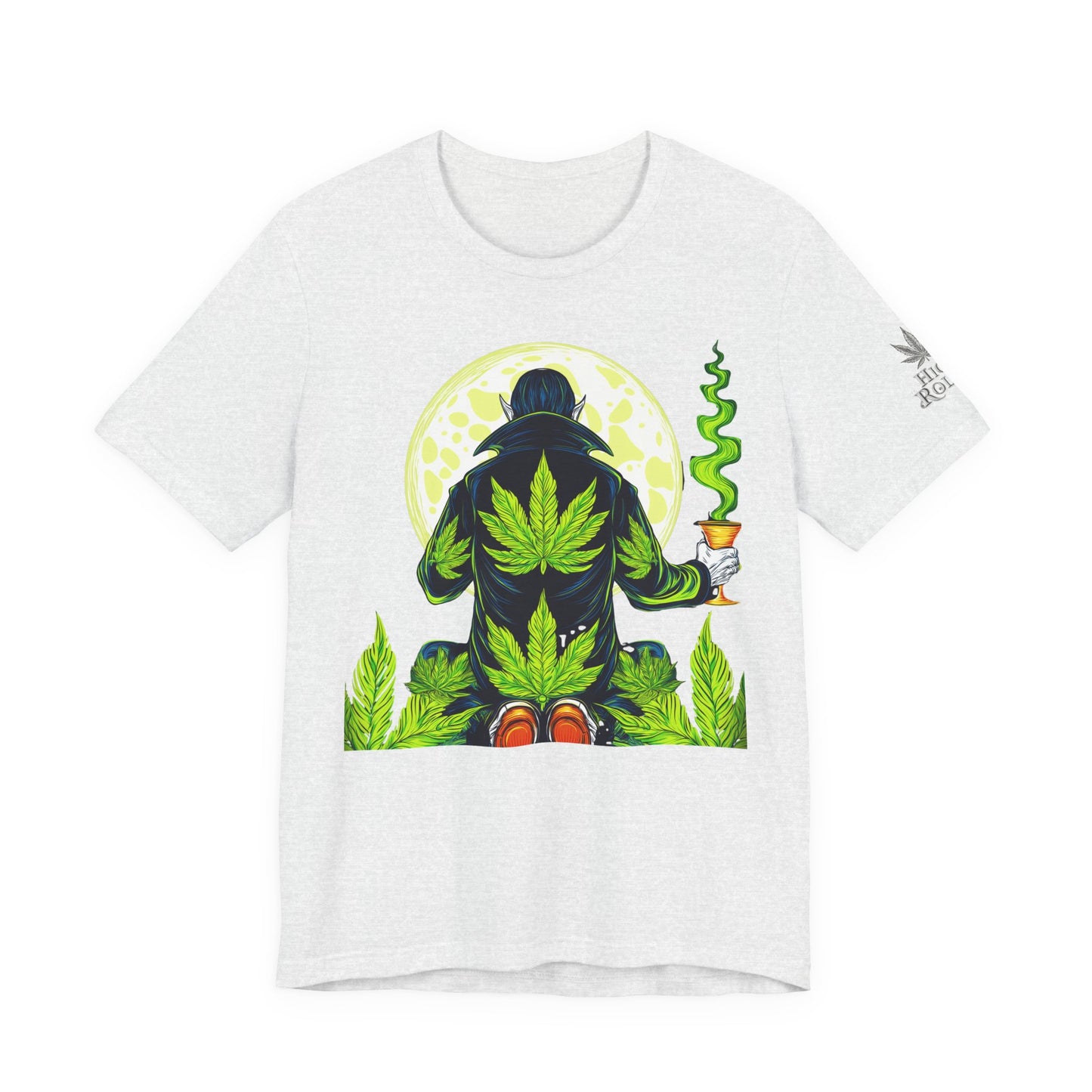 Luxury Gothic Cannabis Vampire T-Shirt - Premium Dark HIGH ROLLER Streetwear - Elevated Nocturnal 420 Fashion