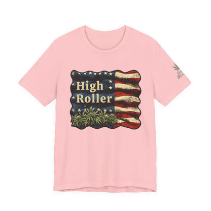 American High Roller T-Shirt - Premium Airlume Cotton Cannabis Patriotic Flag Art Tee