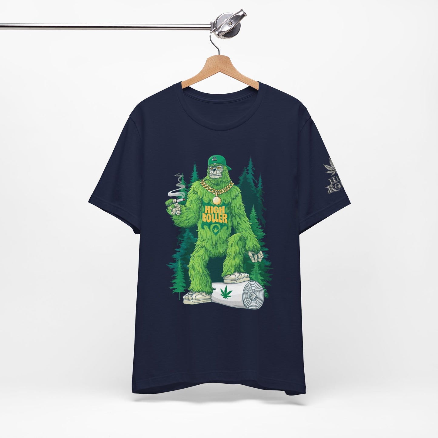 Bigfoot HIGH ROLLER Halloween Cannabis Forest T-Shirt - Premium Sasquatch Lifestyle Legend 420 Apparel