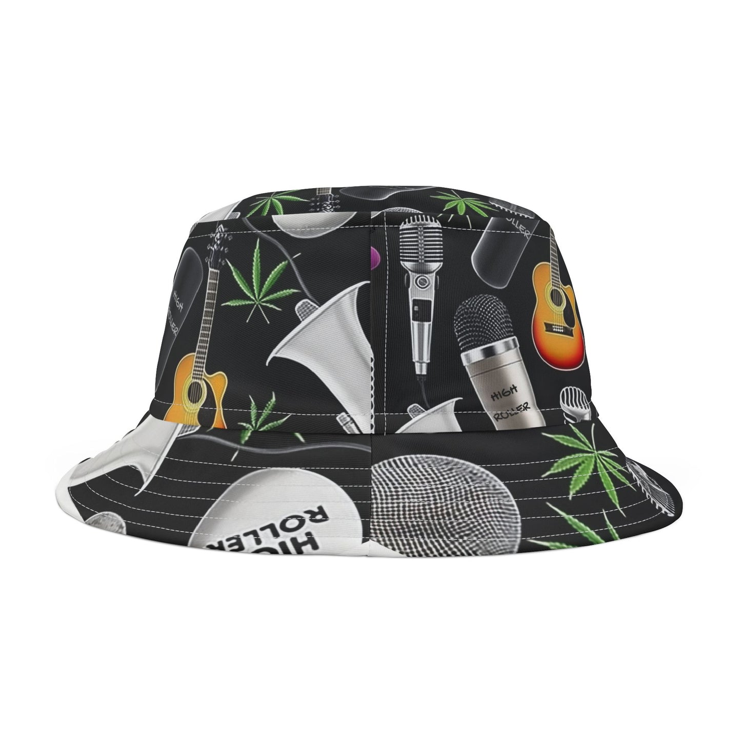 Cannabis Leaf & Music Bucket Hat - Artistic Pattern Fashion Accessory