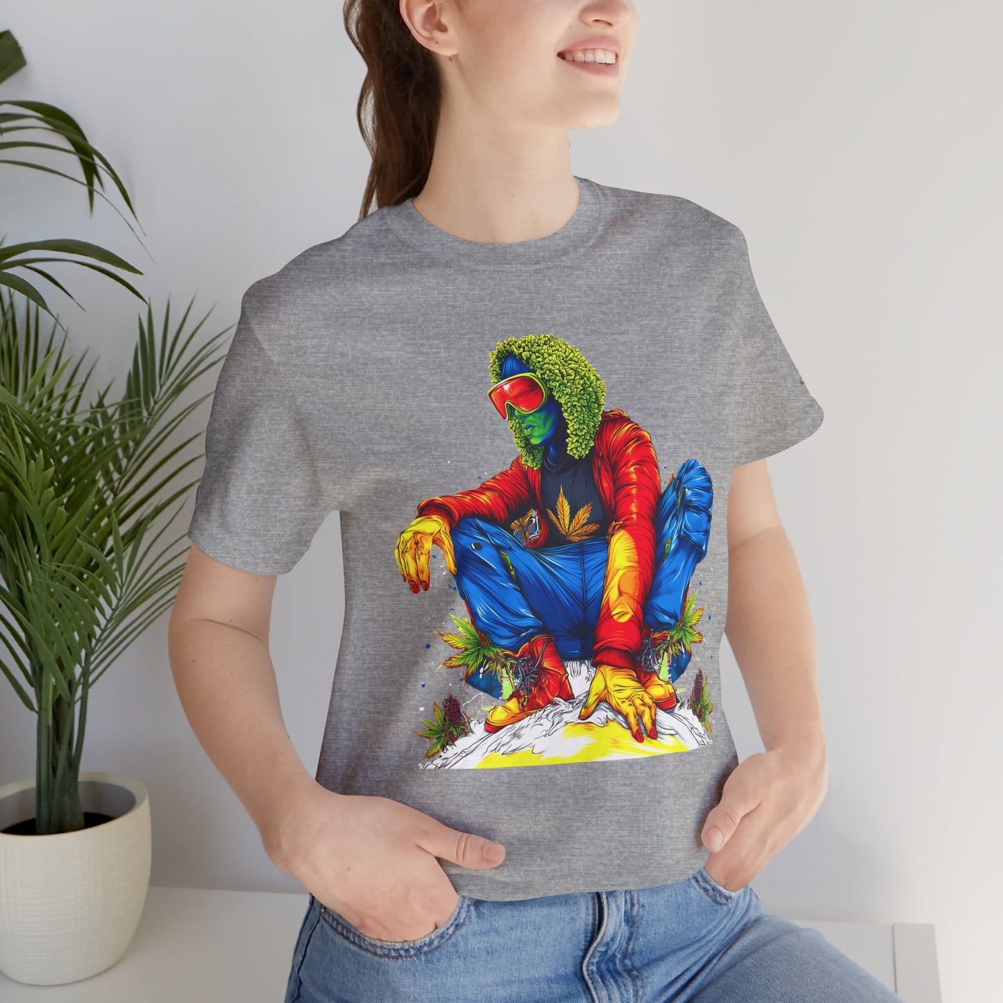 Psychedelic Chill Premium Cannabis Culture T-Shirt - Vibrant Street Art With Rainbow Color Explosion And Meditative Pose