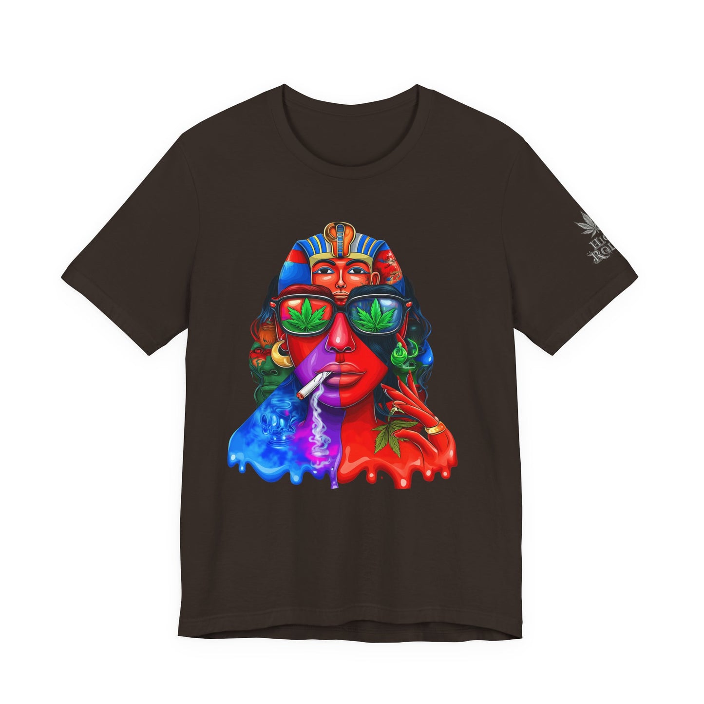 Pharaoh Vision Premium Cannabis Culture T-Shirt - Ancient Egyptian Royalty With Modern Cannabis Celebration And Psychedelic Split-Face Art