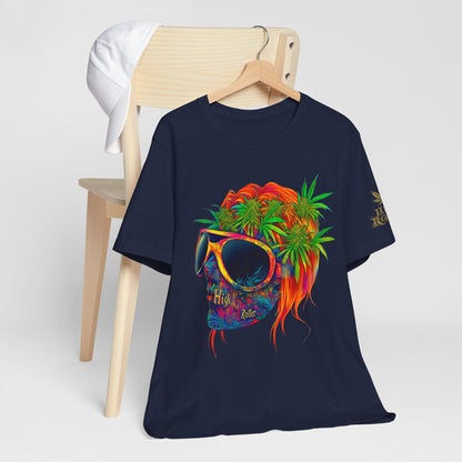 Tropical Cannabis Skull Tee - Paradise Vibes Art Design | High Roller