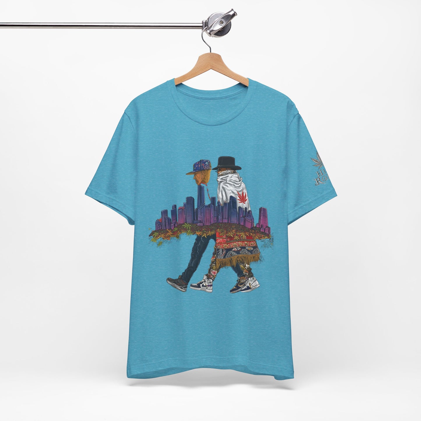 High Roller Urban Legends Cannabis T-Shirt - Premium 420 City Skyline Street Culture Double Exposure Apparel