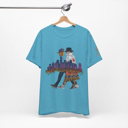 High Roller Urban Legends Cannabis T-Shirt - Premium 420 City Skyline Street Culture Double Exposure Apparel