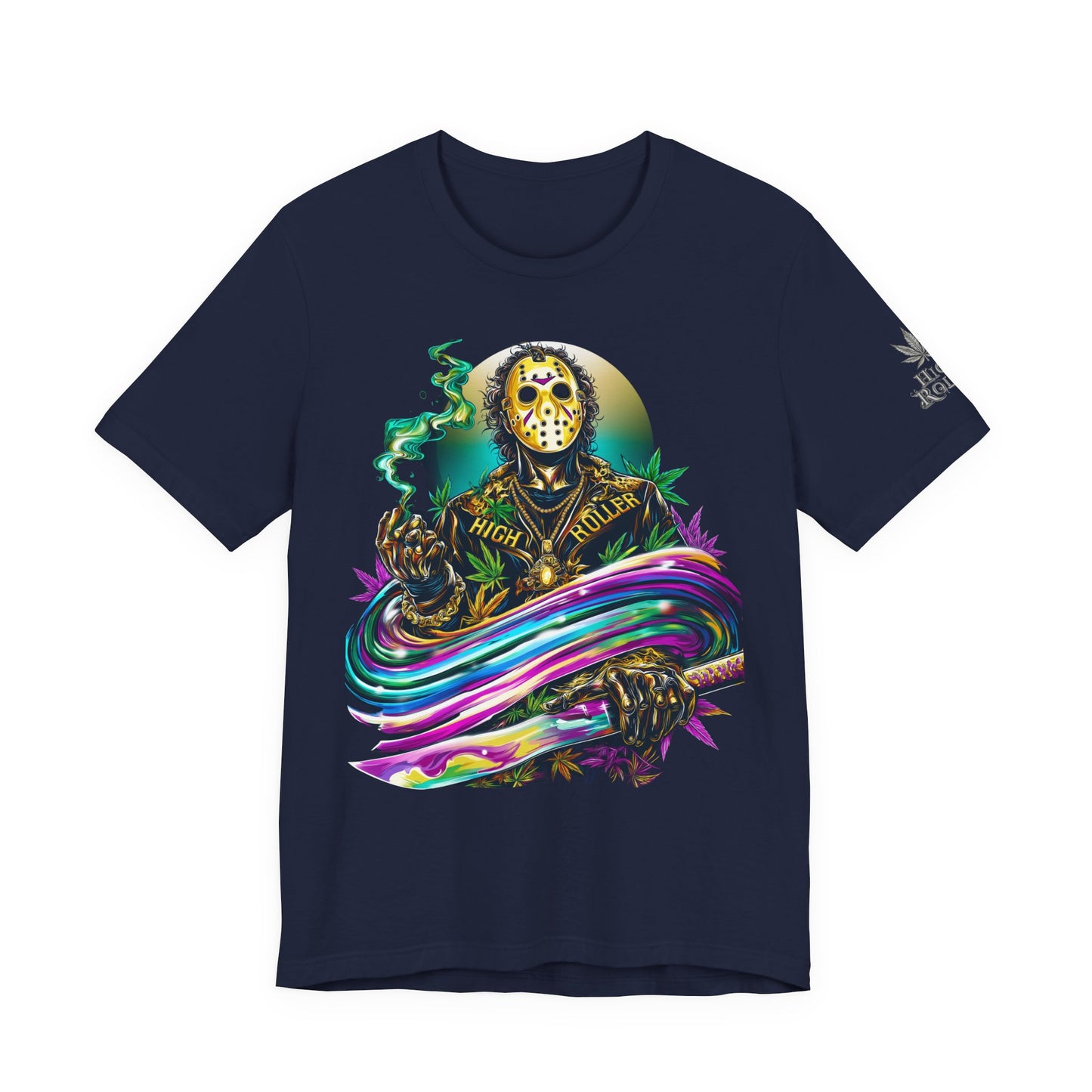 Psychedelic Jason Swoosh Cannabis T-Shirt - Premium Horror 420 Orange Edition Apparel