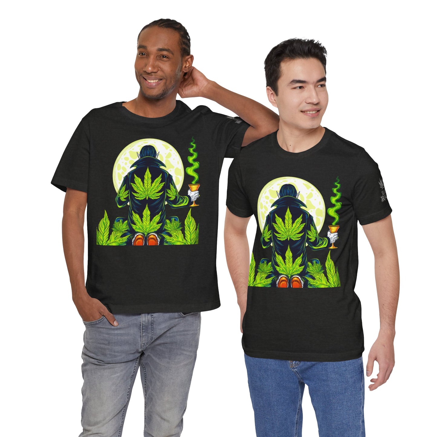 Luxury Gothic Cannabis Vampire T-Shirt - Premium Dark HIGH ROLLER Streetwear - Elevated Nocturnal 420 Fashion