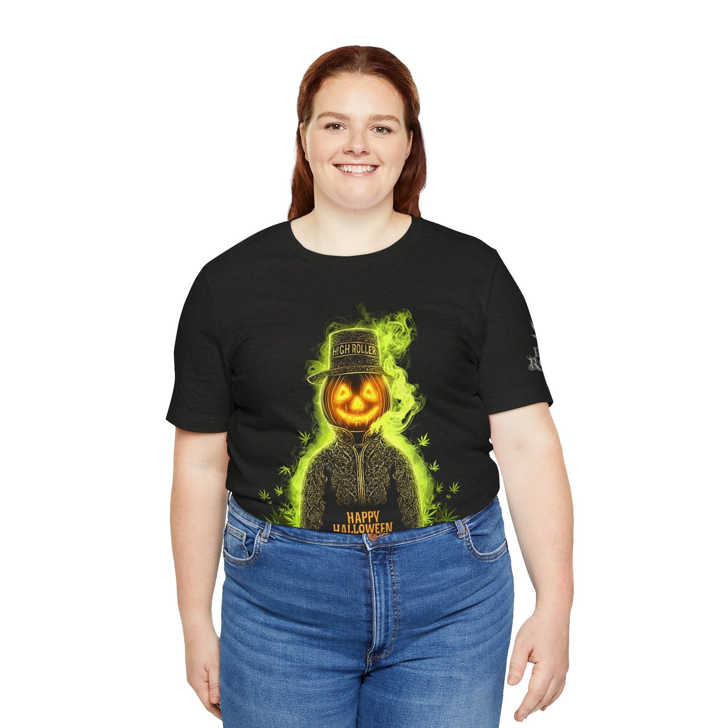 Spectral Pumpkin HIGH ROLLER Halloween T-Shirt - Premium Dark Cannabis Apparel
