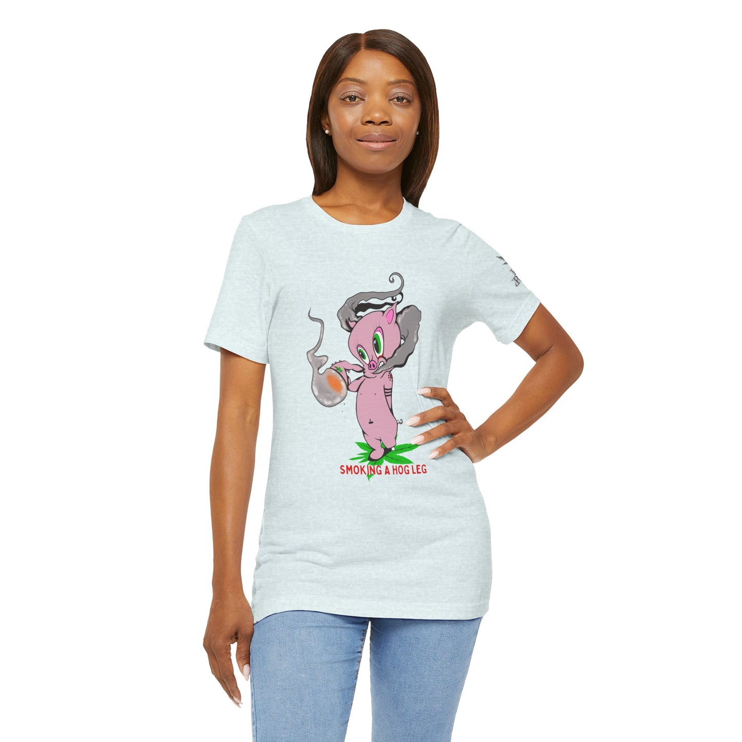 Smoking Hog Leg Pink Pig Tee - Premium Airlume Cotton Cannabis Culture Art