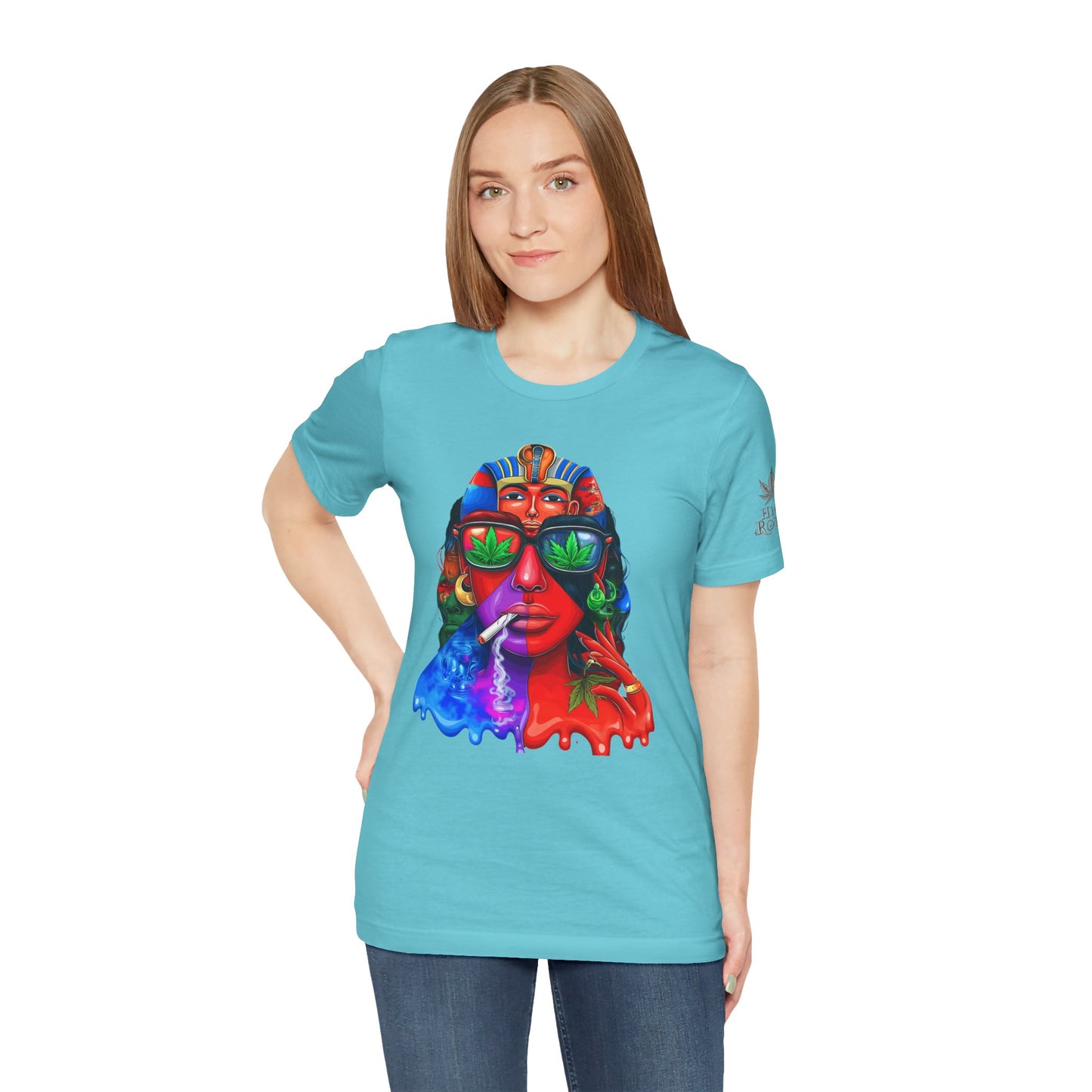 Pharaoh Vision Premium Cannabis Culture T-Shirt - Ancient Egyptian Royalty With Modern Cannabis Celebration And Psychedelic Split-Face Art