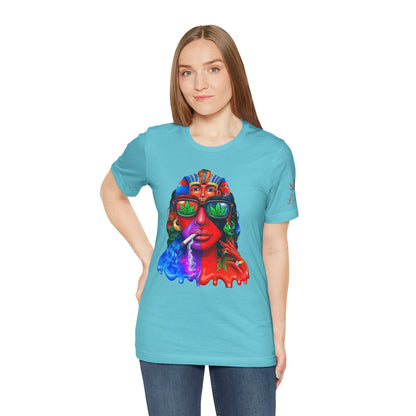 Pharaoh Vision Premium Cannabis Culture T-Shirt - Ancient Egyptian Royalty With Modern Cannabis Celebration And Psychedelic Split-Face Art