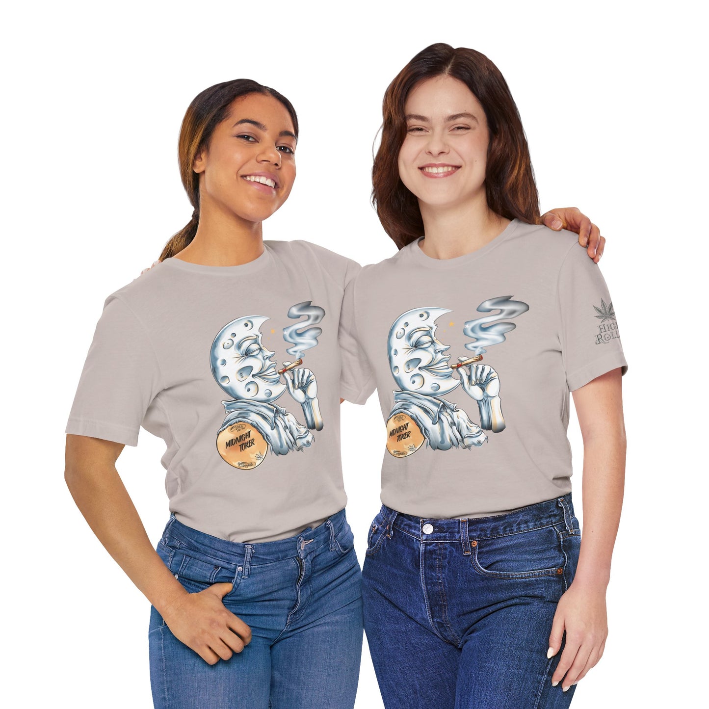 Midnight Toker Moon Tee - Celestial Cannabis Art Design | High Roller