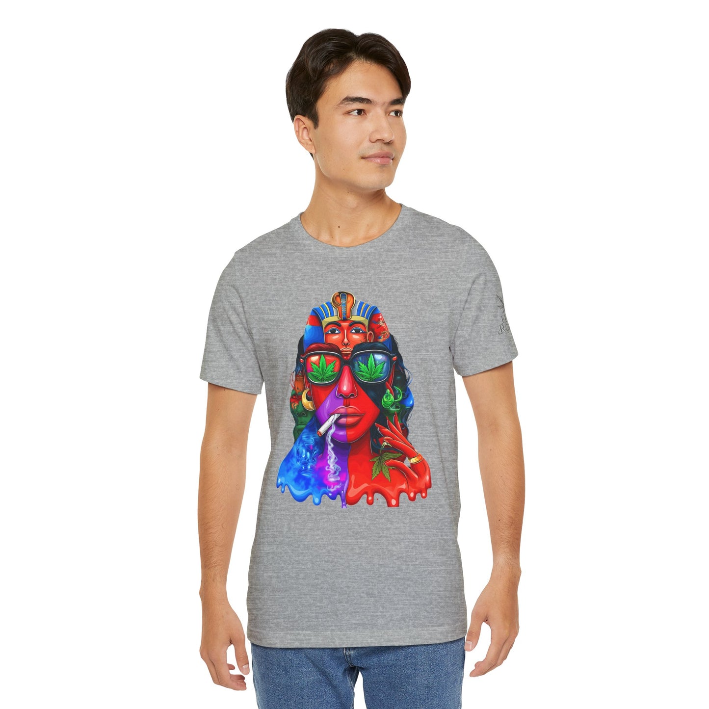 Pharaoh Vision Premium Cannabis Culture T-Shirt - Ancient Egyptian Royalty With Modern Cannabis Celebration And Psychedelic Split-Face Art