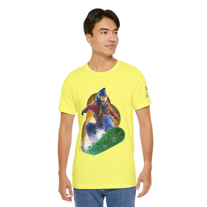 High Roller Snowboard Cannabis T-Shirt - Premium 420 Winter Sports Action Shred Mountain Lifestyle Apparel
