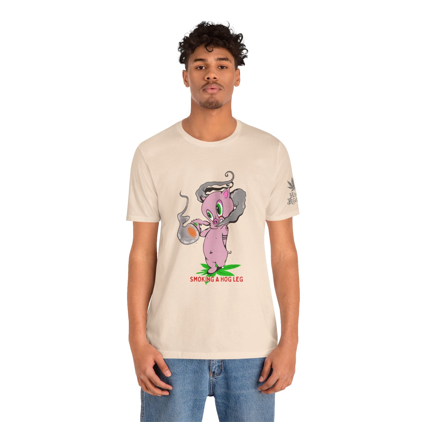 Smoking Hog Leg Pink Pig Tee - Premium Airlume Cotton Cannabis Culture Art
